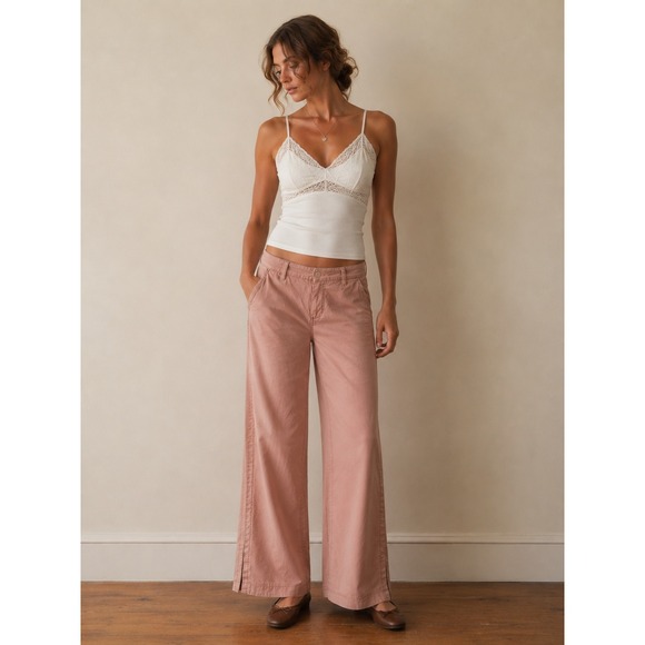 elevenses Pants - Vtg Y2K Anthropologie Elevenses Wide Leg Trousers Pants Boho Size 8 Dusty Pink